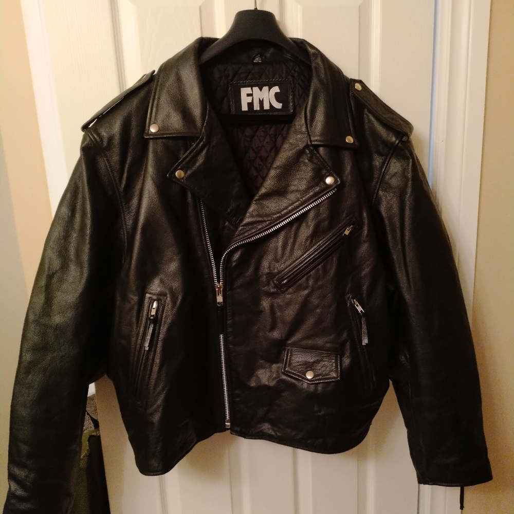 FMC Black Leather Motorcycle Jacket Man's Size 62